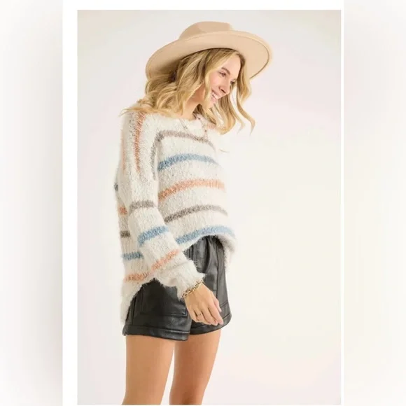 Adora popcorn fuzzy soft striped Multicolor Sweater, size S - Picture 2 of 10